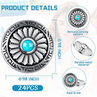 24 Pcs Silver Blue Faux Turquoise Round Conchos Sunflower Decorative For Leather