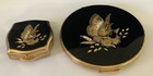 Stratton Compact   Pill Box Black Enamel W gold Butterfly Design England