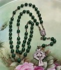 Vintage Celtic Lourdes Round Green Glass Shamrock Bead Italian Rosary