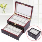 20 Slot Wood Watch Box Display Case Glass Top Jewelry Storage Organizer Box lock