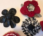 6 Handmade Felted Wool Flower Brooch  Corsage Hair Pin Lot