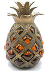 Vintage Hollywood Regency Metal And Amber Glass Pineapple Tiki Decor