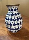 Hand Painted Mexican Folk Art Bud Vase Blue Bright Color Signed 4   