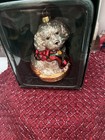 Vintage Glass Blown Ornament Christmas White Poodle Doodle Dog In Basket Iob