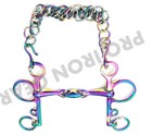 Rainbow Color Pelham Double Jointed Horse Bit With Oval Link  Stainless Steel