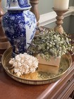 Mid Century  Round Brass  Reticulated Tray With Ornate Handles Diameter 15   