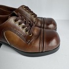 Vintage 70s Leather Platform Shoes Mens 9 5 Brown Disco Chunky Heel Lace Up Euc