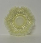 Fenton Topaz Vaseline Glass Hobnail Ruffled Bowl 6  Opalescent Uranium Glow Vtg