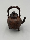 Antique Japanese Mini Cast Iron Tetsubin Teapot Phoenix Cloud Motifs Meiji Showa