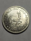 1947 South Africa 5 Shillings Uncirculated Silver Coin Springbok Very Nice