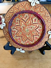 African Basket With Leather Trim   Cowrie Shells Bright Colors
