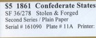Sf 36 278 Stolen   Forged 1861  5 Confederate States Of America - Vf 25 