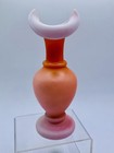 Vintage Hand Blown Cased Glass Peach Blow Ruffled Satin Glass Vase 6 5    Tall