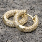 Yellow Gold Mens Plated Iced Cz Small Sterling Silver Post Hoop Earrings