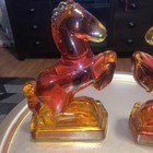 Mid Century L e  Smith Amberina Glass Horse Bookends Pair   Uv Reactive