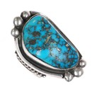 Sz10 5 Large Vintage Pyrite Spiderweb Turquoise Sterling Ring