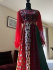 Women s Multicolor Embroidered Cultural Dress W  Dupatta  Red Sheer Sleeves