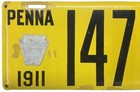 Pennsylvania 1911 Porcelain License Plate 14754 Beveled Antique Man Cave Sign