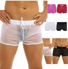 Men s See Through Mesh Shorts Swim Trunks Drawstring Boxer Briefs Underwe