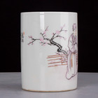 Collectable Art Handmade Painting Famille Rose Porcelain Figure Brush Pot