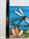 Leaded Stained Glass Dragonfly Window Hanging Blue Floral Art Nouveau 12x10