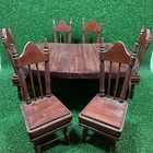 Vintage Miniature Wooden Dining Table And Chair Set Dollhouse