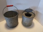 Vtg  Better Bilt Galvanized 2 Pc  Minnow Bucket Lidded Wood Handle 1940 s 14  T