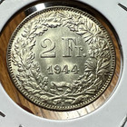 1944 Switzerland Silver 2 Francs Brilliant  Uncirculated Coin