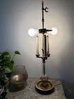 Vintage Brass 3-light Bouillotte-style Table Lamp Glass Column Pull Chain Crest