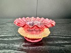 Uranium Glass Cranberry Vaseline Ruffle Open Salt Cellar Antique Victorian Era