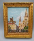 2 Vintage Miniature Prints Cityscape Gold Gilt Wood Frame Hand Colored Art  read