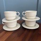 Homer Laughlin Gothic White Stackable Tea Cups   Saucers Set Of 4 Embossed