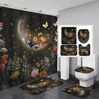 Black Moon Shower Curtain Set 4 Pcs With Rugs And 12 Hooks - Bathroom Decor Set
