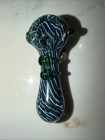 3 5    Heavy Glass Tobacco Pipe    green W White Stripes Free Ship    pipe N Pic