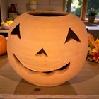 Vintage 10    Halloween Pumpkin With Hat Terra Cotta Hewell s Pottery Made In Usa