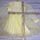 Vtg Dorissa Girls Long Lace Sleeve Dress Sz 7 Yellow Lined Pleated Skirt Zipper