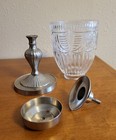 Vintage Mcm Art Deco Holophane Crystal Cut Glass Lamp Silver Base Candle Holder