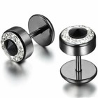 2pcs Men Women Cz Fake Cheater Barbell Dumbbell Stainless Steel Stud Earrings