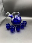 Vtg 1930s Cambridge Glass Colbalt Blue Ball Tilt Decanter W stopper   5 Glasses