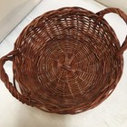 Woven Wicker Basket Home Decor Small Brown Round Dual Handles Cottagecore Boho