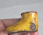 Antique Ink Well Pot Glazed Pottery Shoe Yellow red Early 17th C Original 