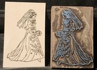 Vintage Printing Letterpress Printer Type Block Mid-century Bride Flowers Gown