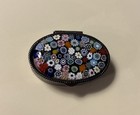 Murano Glass Millefiori Pill Box Italy Mosaic Floral Design Metal Hinged Base