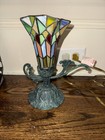 Vintage Tiffany Style Stained Glass Table Lamp Night Light Metal Base 8    Tall