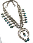 Vtg Sterling Turquoise Squash Blossom Necklace Flower Pot Style Navajo Signed