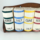 Vintage Set 6 Ceramic Spice Jars Books Bookshelf Design Wood Rack Shelf Japan