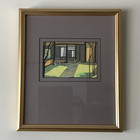 Vtg Japanese Garden Woodblock Print In Gold Frame 11  X 13 