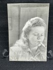 Vintage Photo 1940s Woman Smoking Cigarette Close-up Soft Curls Striped Shirt
