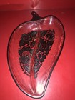 Vintage George Briard Glass Divided Leaf Tray Gold Accent Signed Candy Dish Mcm
