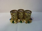 Vintage Gold Tone Brass Filigree 3 Lipstick Holder 1950s W Rhinestones